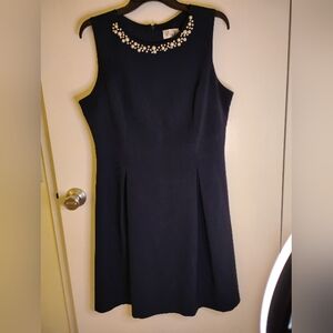 Elegant Navy Blue Sleeveless Dress  From Eliza J with Embellished Neckline